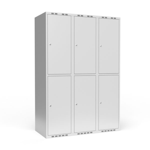 Garderobeskab 3x400 mm m/lige tag, 2 rum i højden og lys grå dør m/cylinderlås