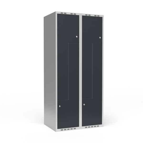 Garderobeskab 2x400 mm Lige tag 2-delt søjle Z-dør Antracit dør Cylinderlås