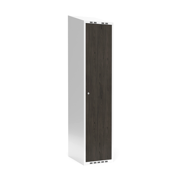 Garderobeskab 1x400 mm Skråt tag Hel søjle Laminat dør Nocturne wood Cylinderlås