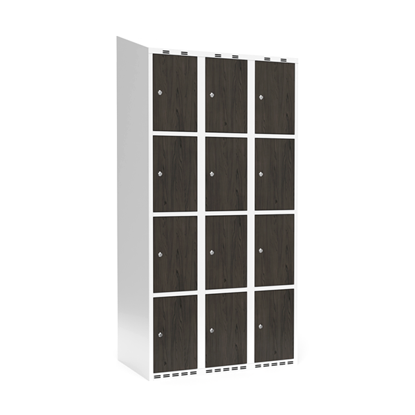 Garderobeskab 3x300 mm Skråt tag 4-delt søjle Laminat dør Nocturne wood Cylinderlås