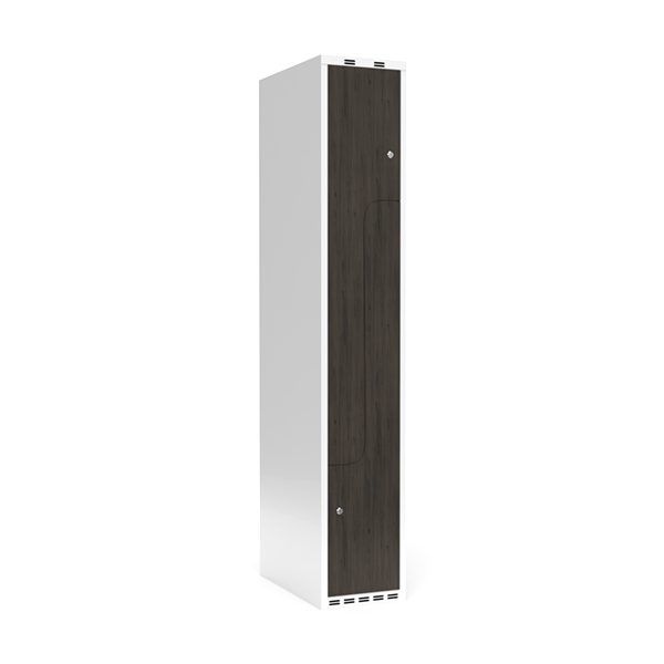 Garderobeskab 1x300 mm Lige tag 2-delt søjle Z-dør Laminat dør Nocturne wood Cylinderlås