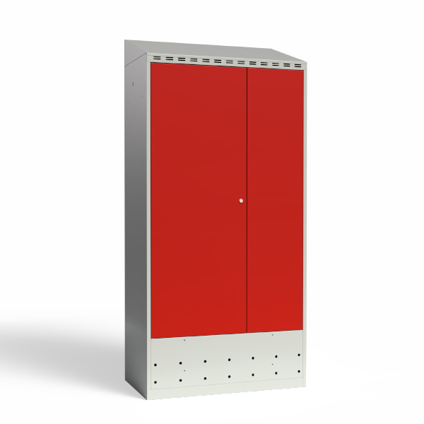 PRO Garderobeskab med skråt tag og røde døre, bredde 800 mm