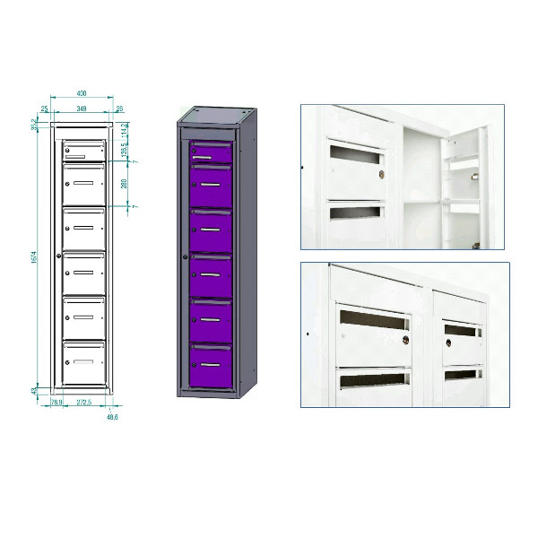 Postsorteringsskab 1x6 rum Grå dør D:400 mm